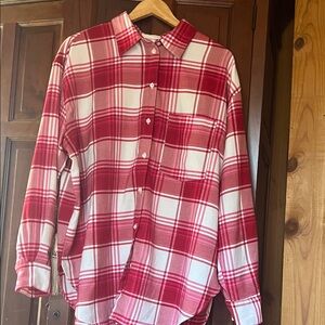H&M Red, pink and White Plaid Casual button down flannel Shirt size L